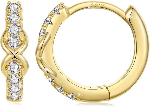 WOSTU Infinity Symbol Hoop Earrings for Women 14K Silver Gold Plated Small Huggie Ear Buckles with Cubic Zirconia 925 Sterling Silver Posts Hypoallergenic Daily Dainty Jewelry Gift in Kuwait