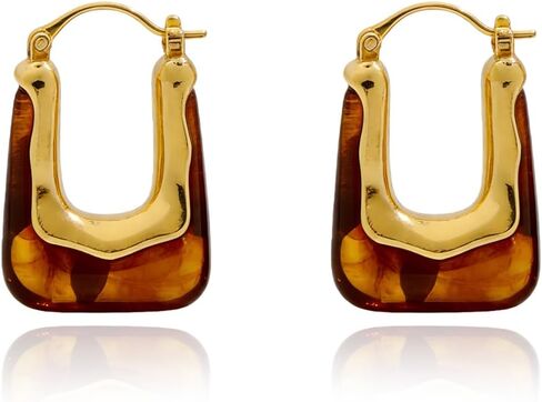 Chunky Brown Earrings for Women Gold Brown Resin Hoop Earrings Geometric Hollow Amber Color Earrings Vintage Jewelry Gift in Saudi Arabia