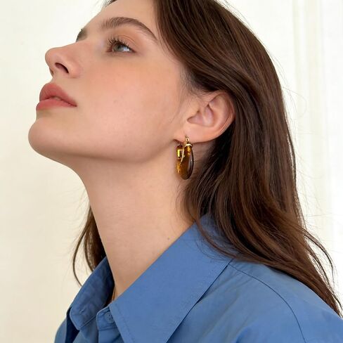 Chunky Brown Earrings for Women Gold Brown Resin Hoop Earrings Geometric Hollow Amber Color Earrings Vintage Jewelry Gift in Saudi Arabia
