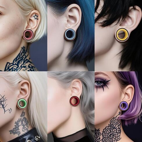 12PCS Stainless Steel Ear Gauges Plugs Double Flare Mix Color Flesh Tunnels Ear Stretcher Expander Body Jewelry for Women and Men in Kuwait