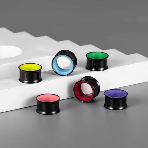 12PCS Stainless Steel Ear Gauges Plugs Double Flare Mix Color Flesh Tunnels Ear Stretcher Expander Body Jewelry for Women and Men in Kuwait