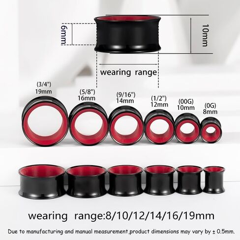 12PCS Stainless Steel Ear Gauges Plugs Double Flare Mix Color Flesh Tunnels Ear Stretcher Expander Body Jewelry for Women and Men in Kuwait