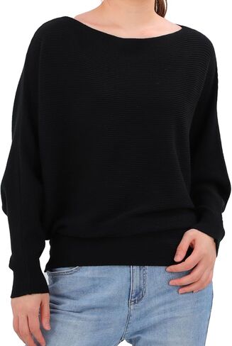 سترات نسائية من Oweisong برقبة على شكل قارب باتوينغ بلوفر فضفاض وأكمام طويلة وخفيفة الوزن ملابس منسوجة لخريف وشتاء in Kuwait