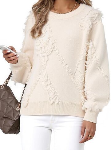 Womens Fall Sweaters Long Sleeve Tops Knit Crew Neck Pullover Sweaters Loose Basic Clothes in Saudi Arabia