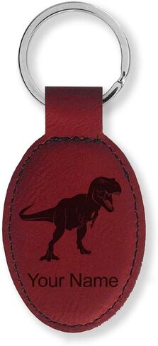 LaserGram Oval Keychain, Tyrannosaurus Rex Dinosaur, Personalized Engraving Included in Kuwait