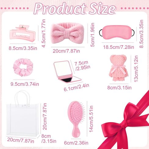 54 Pcs Spa Sleepover Party Supplies Include Bow Headband Eye Mask Bath Towel Scrunchies Hair Clip Comb Powder Puff Mirror Gift Bags for Women Girls Slumber Party Favors(Pink) in Kuwait