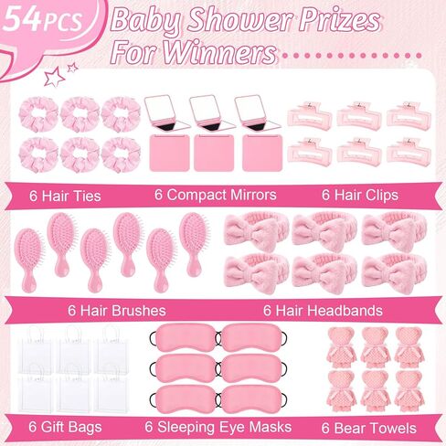 54 Pcs Spa Sleepover Party Supplies Include Bow Headband Eye Mask Bath Towel Scrunchies Hair Clip Comb Powder Puff Mirror Gift Bags for Women Girls Slumber Party Favors(Pink) in Kuwait