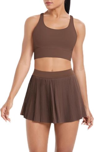 2 Piece Workout Sets for Women Pleated Tennis Skirt Athletic Skort Set Padded Crop Tank Tops Golf Summer Outfits in Saudi Arabia
