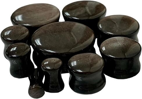 PAIR of Stunning Silver Obsidian Organic Natural Stone Double Flare Plugs - Gauges - Body Jewelry in Saudi Arabia