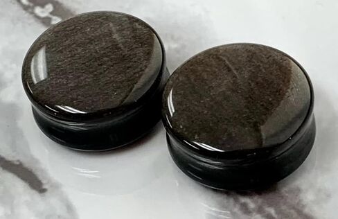 PAIR of Stunning Silver Obsidian Organic Natural Stone Double Flare Plugs - Gauges - Body Jewelry in Saudi Arabia