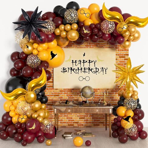 Ouddy Life 172pcs Magical Wizard School Balloons Garland Arch Kit Burgundy Black Gold Confetti Snitch Balloon for Magic Themed Birthday Decorations Baby Shower Party Supplies in Kuwait