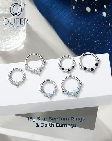 حلقات OUFER Spetum 16 جم، مجوهرات ثقب ستار هيليكس مصنوعة من الفولاذ الجراحي 316L، أقراط مكعبة من الزركون الأسود والأزرق AB للنساء - 8 مم in Kuwait