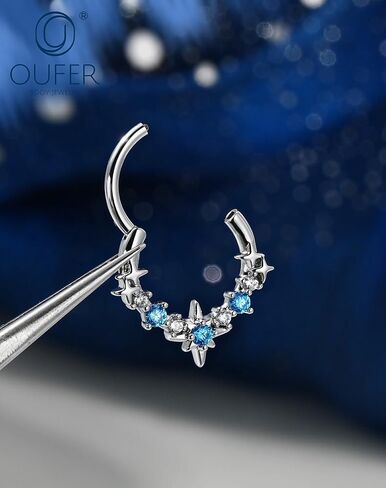 حلقات OUFER Spetum 16 جم، مجوهرات ثقب ستار هيليكس مصنوعة من الفولاذ الجراحي 316L، أقراط مكعبة من الزركون الأسود والأزرق AB للنساء - 8 مم in Kuwait