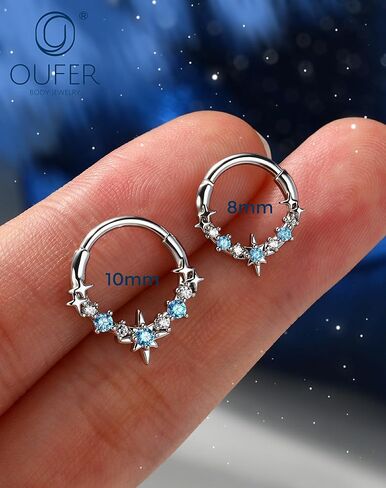 حلقات OUFER Spetum 16 جم، مجوهرات ثقب ستار هيليكس مصنوعة من الفولاذ الجراحي 316L، أقراط مكعبة من الزركون الأسود والأزرق AB للنساء - 8 مم in Kuwait