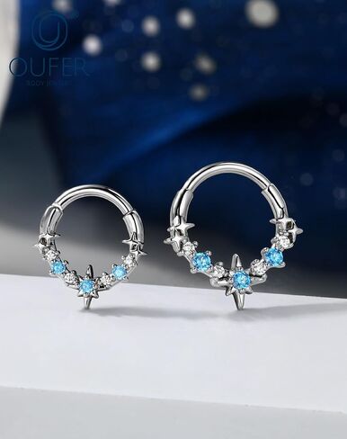 حلقات OUFER Spetum 16 جم، مجوهرات ثقب ستار هيليكس مصنوعة من الفولاذ الجراحي 316L، أقراط مكعبة من الزركون الأسود والأزرق AB للنساء - 8 مم in Kuwait