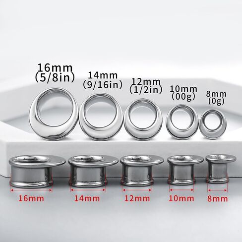 2pcs Classic Ear Gauges Horn Hollow Design for Stretched Ears Hypoallergenic 316 Stainless Steel Ear cuff Tunels plugs 00G 8mm-16mm(0G-5/8'') Gold and Silver in Kuwait