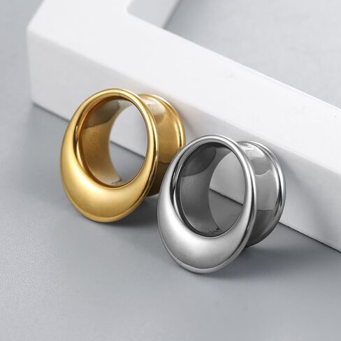 2pcs Classic Ear Gauges Horn Hollow Design for Stretched Ears Hypoallergenic 316 Stainless Steel Ear cuff Tunels plugs 00G 8mm-16mm(0G-5/8'') Gold and Silver in Kuwait