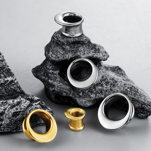 2pcs Classic Ear Gauges Horn Hollow Design for Stretched Ears Hypoallergenic 316 Stainless Steel Ear cuff Tunels plugs 00G 8mm-16mm(0G-5/8'') Gold and Silver in Kuwait