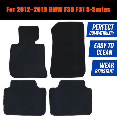 GXARTS 4 PCS Both Front & Rear Floor Mats Carpet Black Velour Compatible with BMW 3-Series F30 2012 2013 2014 2015 2016 2017 2018 2019 Anti- Slip in Saudi Arabia