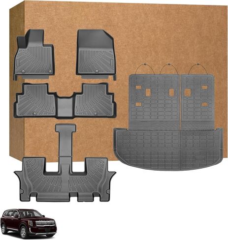 Floor Mats for Kia Telluride 2020 2021 2022 2023 2024 2025 7/8 Seats, TPE TPE Non-Slip Summer Winter All Weather Protection Custom Fit Floor Liners & Seatback Mat & Cargo Liner in Kuwait