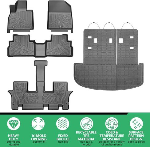 Floor Mats for Kia Telluride 2020 2021 2022 2023 2024 2025 7/8 Seats, TPE TPE Non-Slip Summer Winter All Weather Protection Custom Fit Floor Liners & Seatback Mat & Cargo Liner in Kuwait