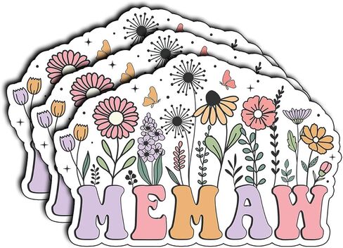 (3 قطع) ملصق من الفينيل مطبوع عليه زهور Memaw هدايا لميمي جيجي نانا الجدة يوم الأم الربيع حديقة المرأة زجاجة ماء بهلوان سجل القصاصات المحمول مجلة تقدير عيد الميلاد (3 × 2) in Kuwait