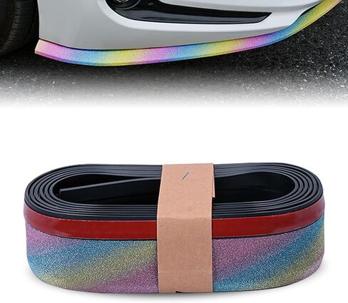 2.5m Soft Rubber Car Front Bumper Spoiler Lip & Side Skirt Protector - Non-Fade Scratch-Resistant Guard Strip Air Dam, Shiny Colorful Fashion Decal, Universal for Most Vehicles (Multicolored) in Kuwait