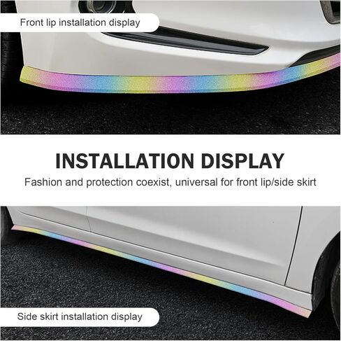 2.5m Soft Rubber Car Front Bumper Spoiler Lip & Side Skirt Protector - Non-Fade Scratch-Resistant Guard Strip Air Dam, Shiny Colorful Fashion Decal, Universal for Most Vehicles (Multicolored) in Kuwait