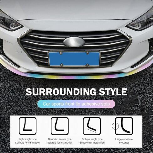 2.5m Soft Rubber Car Front Bumper Spoiler Lip & Side Skirt Protector - Non-Fade Scratch-Resistant Guard Strip Air Dam, Shiny Colorful Fashion Decal, Universal for Most Vehicles (Multicolored) in Kuwait
