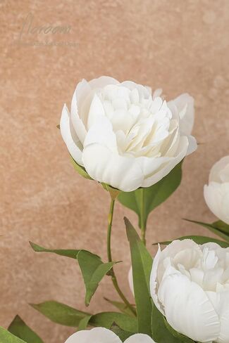 Floroom 6 Pcs Faux Silk Peony Artificial Flowers, 27" Long Stem Peonies Bulk, Fake Flower Branches for Tall Vases DIY Wedding Bouquet Centerpieces Floral Arrangements Fillers Home Decor, Ivory in Kuwait