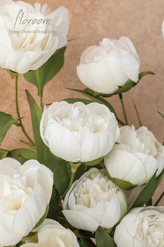 Floroom 6 Pcs Faux Silk Peony Artificial Flowers, 27" Long Stem Peonies Bulk, Fake Flower Branches for Tall Vases DIY Wedding Bouquet Centerpieces Floral Arrangements Fillers Home Decor, Ivory in Kuwait