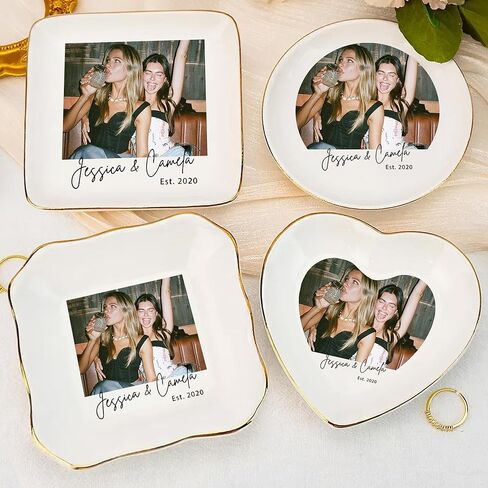 Chillever Custom Photo Besties Ring Dish, Friendship Plate, Personalized Jewelry Holder, Bestie Picture Trinket Tray, Besties Gifts, Gifts for Best Friend BFF, Home Decorations, Birthday, Anniversary in Kuwait