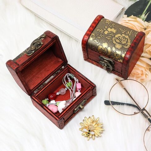2PCS Vintage Chinese Style Jewelry Boxes Mini Wooden Jewelry Storage Box Ethnic Style Handmade Jewelry Case with Metal Lock in Saudi Arabia