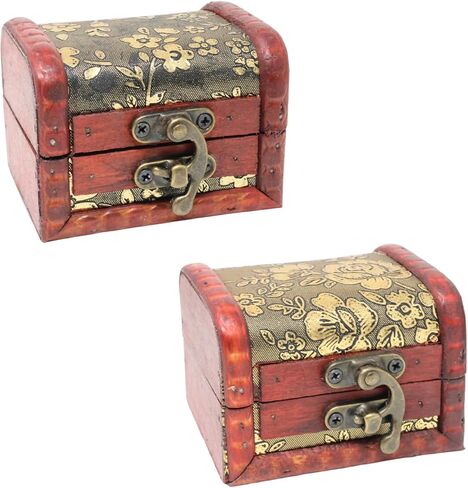 2PCS Vintage Chinese Style Jewelry Boxes Mini Wooden Jewelry Storage Box Ethnic Style Handmade Jewelry Case with Metal Lock in Saudi Arabia