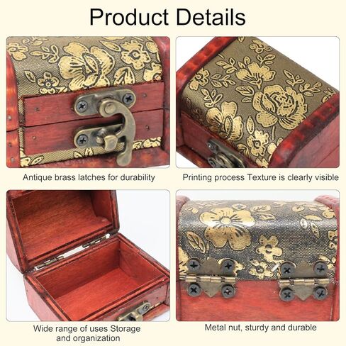 2PCS Vintage Chinese Style Jewelry Boxes Mini Wooden Jewelry Storage Box Ethnic Style Handmade Jewelry Case with Metal Lock in Saudi Arabia