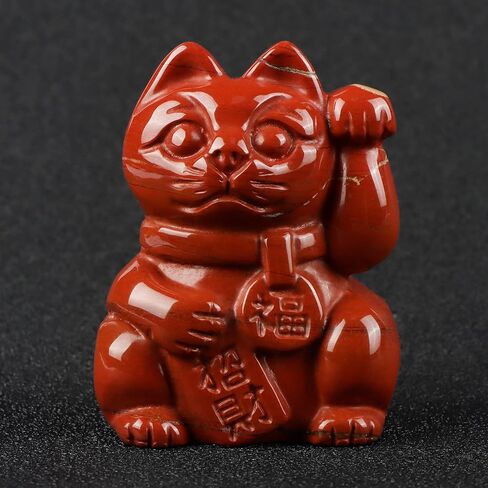 SMQ Tiger Eye Crystal Lucky Cat Statue Figurine Maneki Neko,Hand Carved Gemstone Feng Shui Fortune Money Cat Animal Carvings for Greater Fame and Successful Career in Kuwait