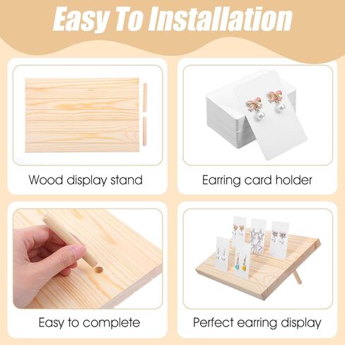 2 Pcs Wooden Earring Display Stand and 60 Pcs Earring Display Card 6 Slots Wood Jewelry Holder with Cards for Vendors Retail Selling Show in Kuwait