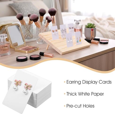 2 Pcs Wooden Earring Display Stand and 60 Pcs Earring Display Card 6 Slots Wood Jewelry Holder with Cards for Vendors Retail Selling Show in Kuwait