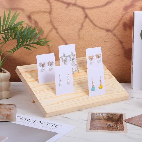 2 Pcs Wooden Earring Display Stand and 60 Pcs Earring Display Card 6 Slots Wood Jewelry Holder with Cards for Vendors Retail Selling Show in Kuwait