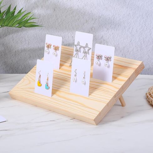 2 Pcs Wooden Earring Display Stand and 60 Pcs Earring Display Card 6 Slots Wood Jewelry Holder with Cards for Vendors Retail Selling Show in Kuwait
