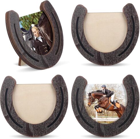 3 Pcs Horseshoe Photo Frame Wooden Western Picture Frame Holds 3.5 x 3.5 Inch Picture with Clear Acrylic for Rider or Horse Lover Equestrian Gift Vintage Wedding Party Decorations in Kuwait