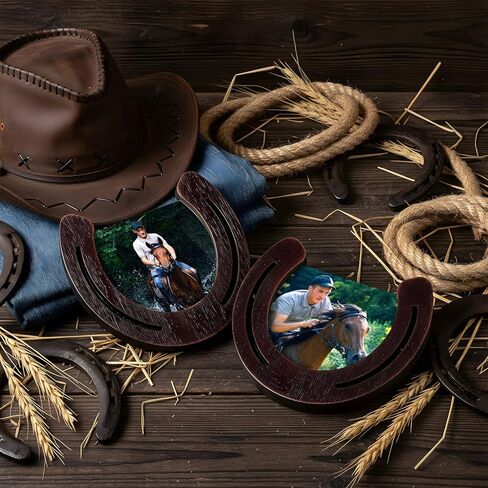 3 Pcs Horseshoe Photo Frame Wooden Western Picture Frame Holds 3.5 x 3.5 Inch Picture with Clear Acrylic for Rider or Horse Lover Equestrian Gift Vintage Wedding Party Decorations in Kuwait