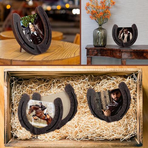 3 Pcs Horseshoe Photo Frame Wooden Western Picture Frame Holds 3.5 x 3.5 Inch Picture with Clear Acrylic for Rider or Horse Lover Equestrian Gift Vintage Wedding Party Decorations in Kuwait