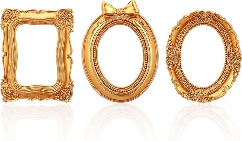 Ouligay 3 قطع إطارات ذهبية عتيقة مقاس 4 × 3 بوصة إطارات صور راتينج عتيقة بيضاوية مستطيلة الجدار معلقة إطار طاولة عرض للمجوهرات DIY عيد الميلاد وحفلات ديكور الفندق in Kuwait