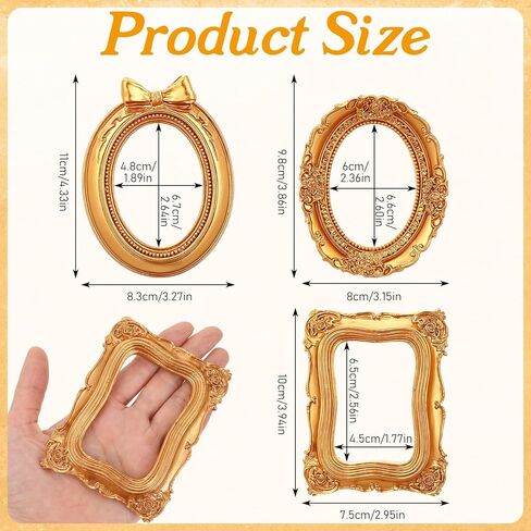 Ouligay 3 قطع إطارات ذهبية عتيقة مقاس 4 × 3 بوصة إطارات صور راتينج عتيقة بيضاوية مستطيلة الجدار معلقة إطار طاولة عرض للمجوهرات DIY عيد الميلاد وحفلات ديكور الفندق in Kuwait