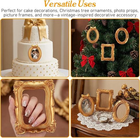 Ouligay 3 قطع إطارات ذهبية عتيقة مقاس 4 × 3 بوصة إطارات صور راتينج عتيقة بيضاوية مستطيلة الجدار معلقة إطار طاولة عرض للمجوهرات DIY عيد الميلاد وحفلات ديكور الفندق in Kuwait
