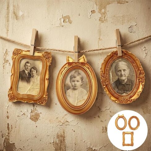 Ouligay 3 قطع إطارات ذهبية عتيقة مقاس 4 × 3 بوصة إطارات صور راتينج عتيقة بيضاوية مستطيلة الجدار معلقة إطار طاولة عرض للمجوهرات DIY عيد الميلاد وحفلات ديكور الفندق in Kuwait