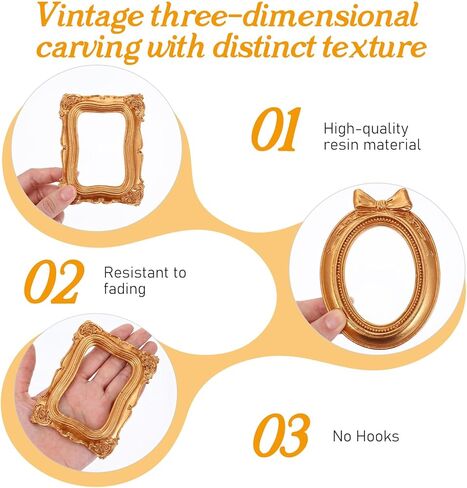 Ouligay 3 قطع إطارات ذهبية عتيقة مقاس 4 × 3 بوصة إطارات صور راتينج عتيقة بيضاوية مستطيلة الجدار معلقة إطار طاولة عرض للمجوهرات DIY عيد الميلاد وحفلات ديكور الفندق in Kuwait