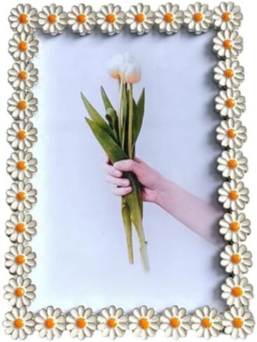 5x7 inch Exquisite Small Daisy Metal Photo Frame,with Glass Front Modern Decorative Floral Photo Frame,Photo Display for Tabletop Centerpiece Or hang the wall display in Kuwait
