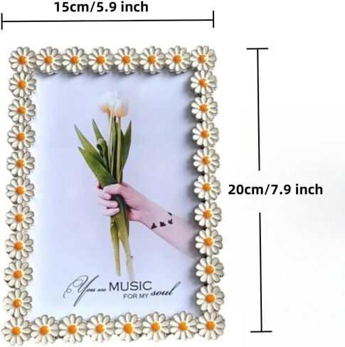 5x7 inch Exquisite Small Daisy Metal Photo Frame,with Glass Front Modern Decorative Floral Photo Frame,Photo Display for Tabletop Centerpiece Or hang the wall display in Kuwait